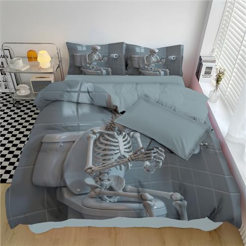 Housse de couette facile à laver parure de lit squelette gothique microfibre légère