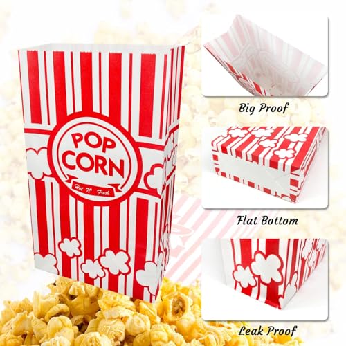 Image of Flat Bottom Popcorn Bags, 2 oz Paper Popcorn Bags for Family Movie Night Baseball Themed Carnival Christmas Birthday Party (200Pcs) (Pack of 2)