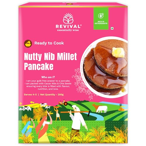 Image of Revival Nutty Nib Millet Pancake Mix - 200gm | Instant Healthy Pancake Mix with Crunchy Nuts | High in Protein & Fiber | No Preservatives | Quick & Easy Breakfast Option
