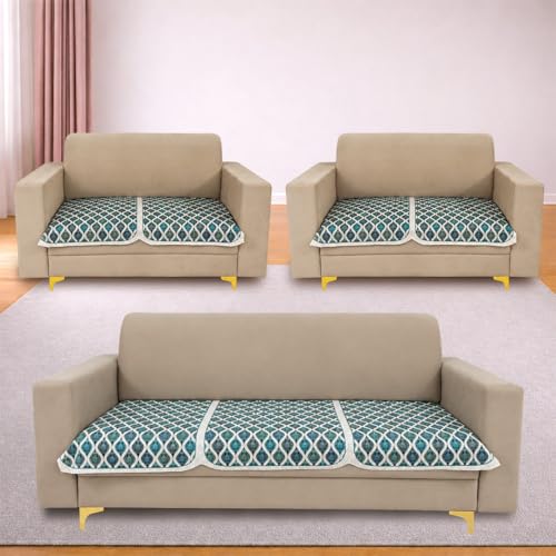Image of Homerz Premium 'Maharaja Paradise Series' Sofa Cover | Net Fabric Sofa Cover | Washable, Anti-Dust Backed & Wrinkle Resistant Cover (Aqua Lattice, 7 (3+2+2) Seater, Only Seat Cover)