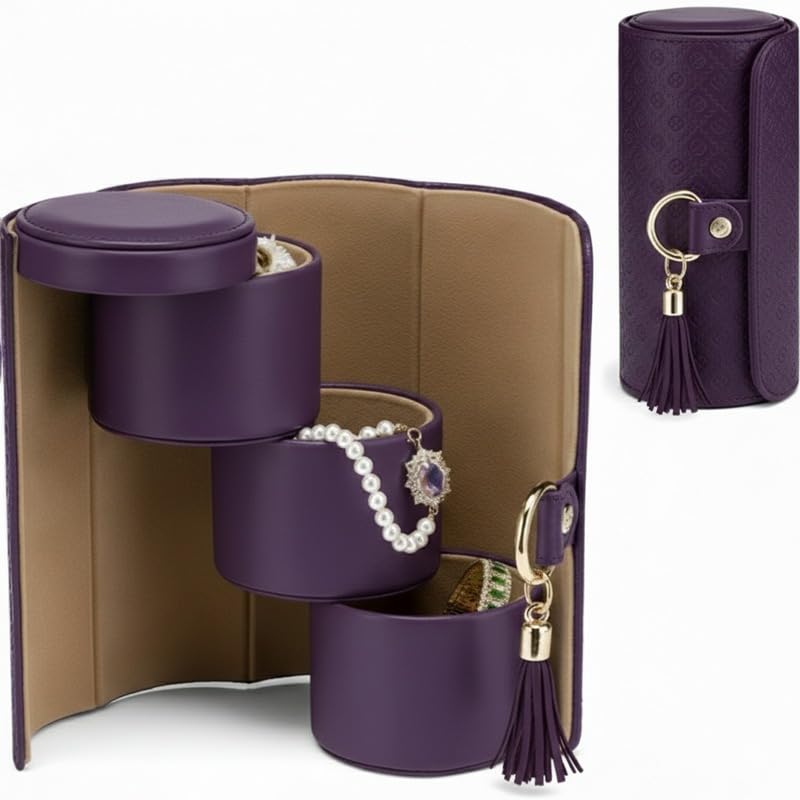 Image of Homero 3-Layer Foldable Jewellery Organizer Box for Women | Portable Travel Jewellery Case with Rotating Storage | PU Leather Jewellery Storage Box for Rings, Earrings & Necklaces