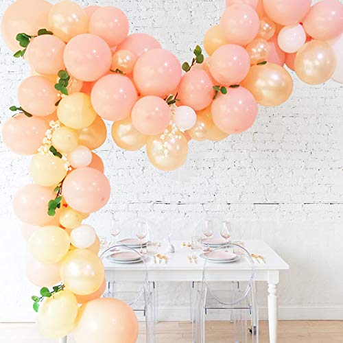 Eanjia Peach Balloon Arch Garland Kit 5-18" Peach Blush White and Champagne balloon for Baby Shower Peach Wedding Decorations Clear Glue Dot Balloon Stripe Tape Hooks Easy DIY for First Use (Peach Color)