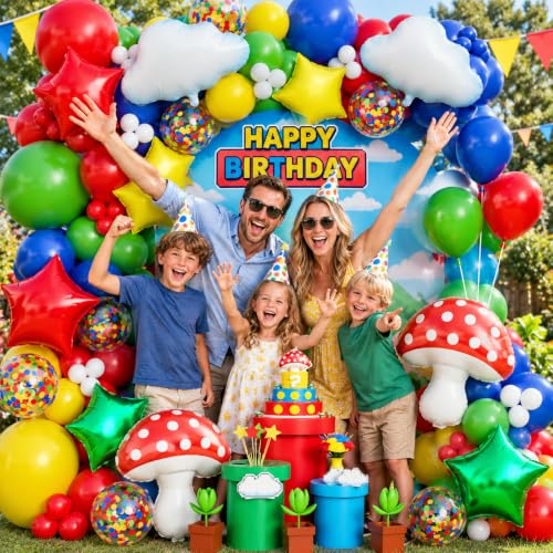 Image of Red Blue Green Yellow Balloon Arch Kit 192Pcs, Video Game Balloon