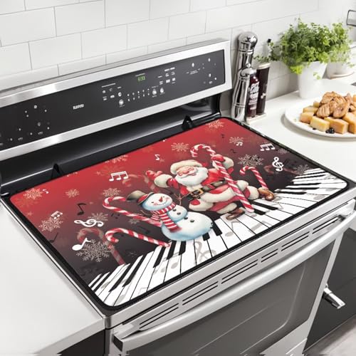 Image of Electric Stove Insulation Mat, Santa Claus Christmas Snowman Cane, Heat Resistant Soft Glass Stove Top Protector 30x21 Inch Cooktop Cover Protector Wear Resistant Non-Slip Rubber Base