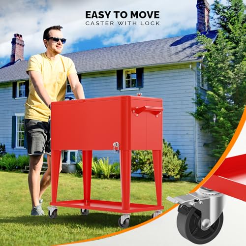 Image of VINGLI Rolling Ice Chest, Portable Patio Party Bar Drink Cooler Cart, with Shelf, Beverage Pool with Bottle Opener