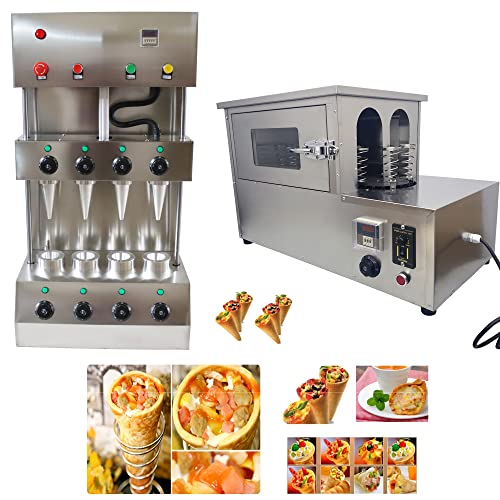 LGXEnzhuo Handheld Pizza Cone Forming Machine 4 Cone Maker and Commercial Rotational Handheld Pizza Oven with 12pc Pizza Cone Trays