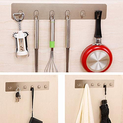 ZIVIK Wall Mounted Hooks Strip with 6 Hooks 2Pcs | Self Adhesive Bathroom Towel Hanger Hook Rail | Bathroom Hook | Multipurpose Kitchen Hanger(Silver) (2, AV-131)