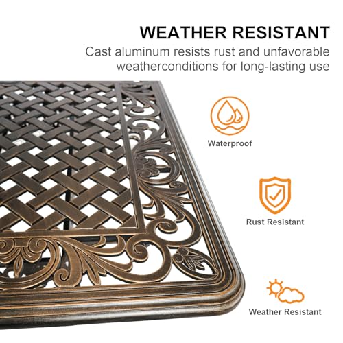 Image of Rectangle Patio Table 59 inch Cast Aluminum Patio Dining Table with 2.56 inch Umbrella Hole, Weather-Resistant Outdoor Dining Table for 6-8 Person, Balcony Garden Table 59 inch x 35.5 inch x 29 inch, Bronze
