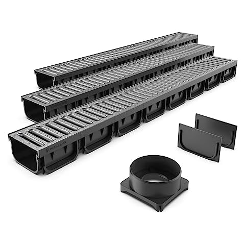 Vodaland - 4 Inch Easy 2 Premium Trench Drain Channel - Galvanized Stamped Steel Grating (3) Cover