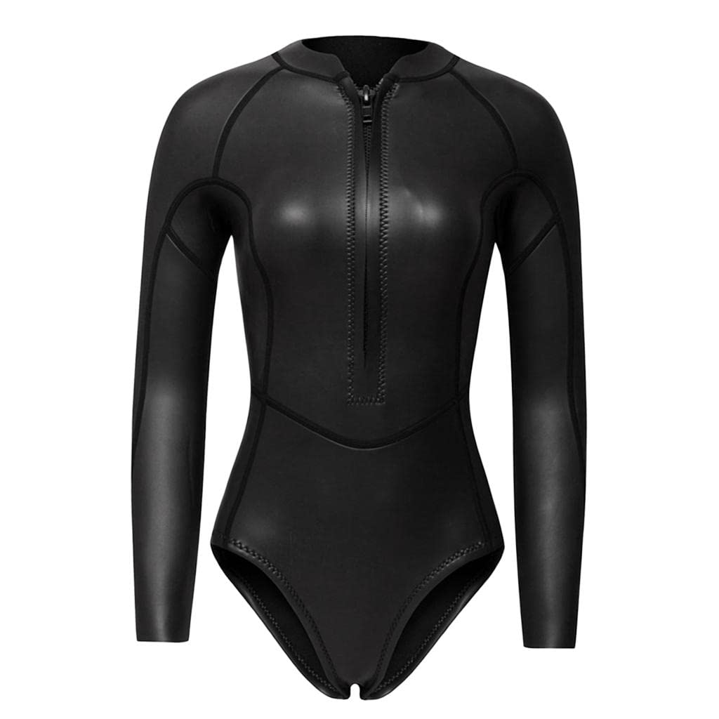 Damski kombinezon neoprenowy z zamkiem błyskawicznym z przodu bikini do nurkowania czarny błyszczący XS