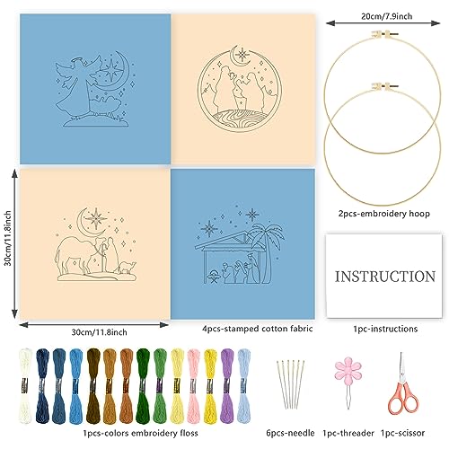 Image of INFUNLY 4Pcs Christmas Embroidery Kits Nativity of Jesus Cross Stitch Kits for Beginners Moon Hand Needlepoint Starter Kit for Adults with Instructions for Thanksgiving Decor Home Room 11.8x11.8in