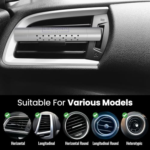 Image of Levona Scent Car Vent Clips: Car Diffuser Fragrance with 5 Assorted Scent Sticks Variety Pack - Air Freshener for Men & Women - Luxury Refresher Clip - Silver