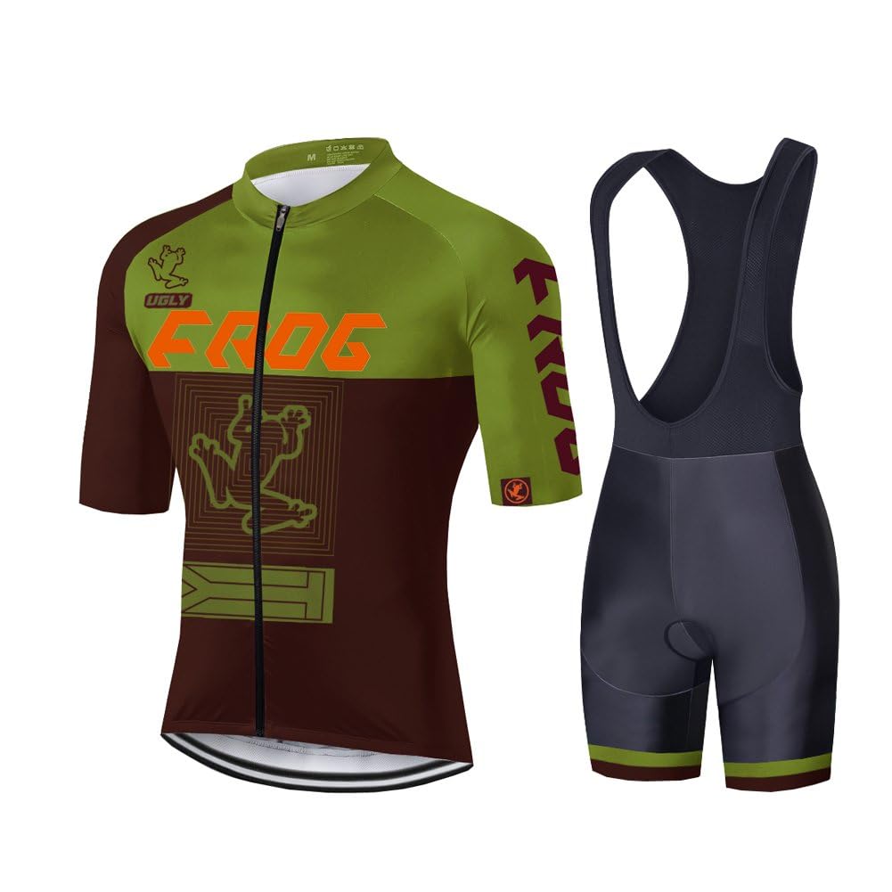 UGLY FROG Herren Radtrikot Set Kurzarm mit Sitzpolster für MTB Rennrad Fahrrad Jersey + Bib Shorts Radsportanzug (XS-6XL)/Skinsuit
