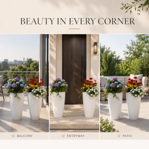 Image of Ocean Mart Plastic Tower Pot Plant 14 Inch | Large Flower Pot for Indoor & Outdoor Plants | Decorative Garden Planter | Lightweight & Durable | Pack of 2