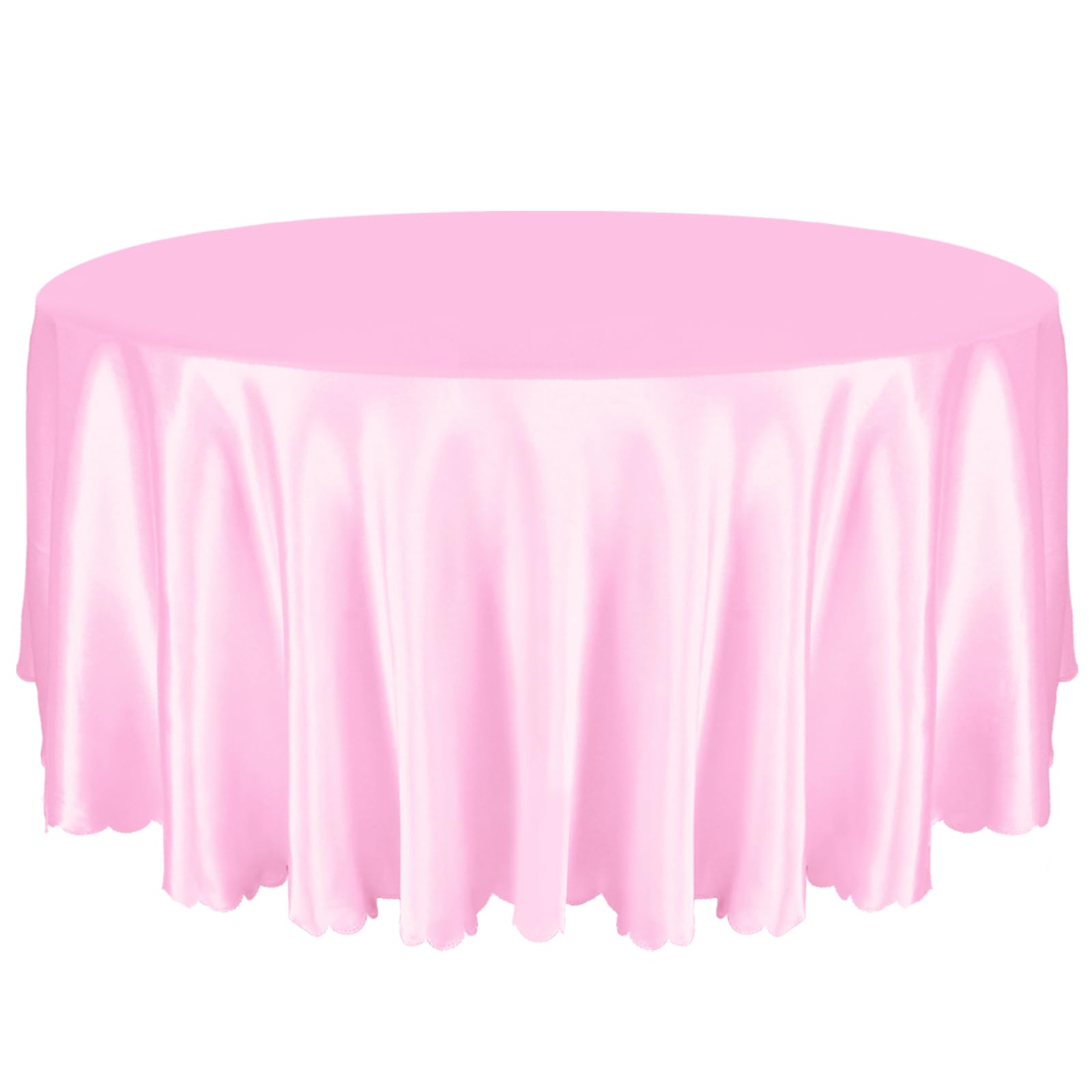 Photo 1 of Entisn 1 Pack 120 Inch / 10ft Round Tablecloth, Pink Satin Table Cover for 8-12 Seats, Wrinkle Resistant and Washable Silky Table Cloths for Wedding Party Banquet Events Decoration