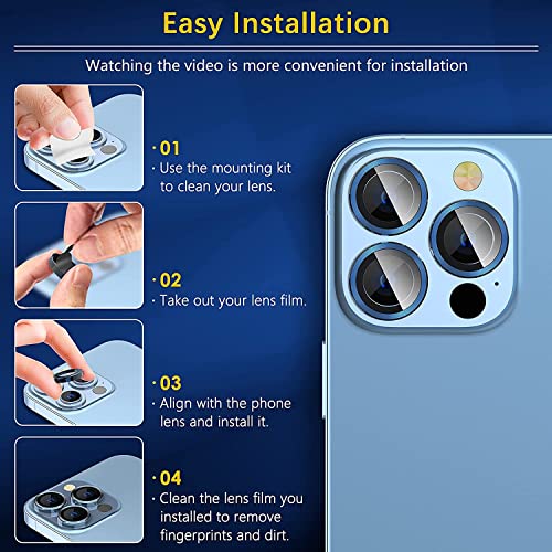 Image of For iPhone 13 Pro Camera Lens Protector & For iPhone 13 Pro Max Camera Lens Protector Tempered Glass Screen Protector, Anti-Scratch Premium Tempered Glass Film Aluminum Alloy 3D Lens Ring Cover(3 Pack, Serria Blue