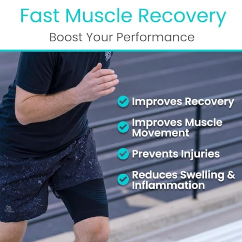 vive thigh compression sleeve 2 pack hamstring brace for upper thigh - breathable leg support wrap for men amp women - non slip elastic sleeve for pain relief groin sciatica amp quadriceps tendonitis