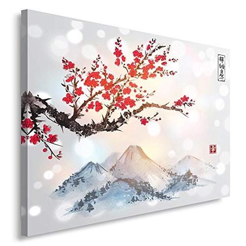 Feeby Impression sur Toile Arbre 120x80 cm 1 pièce Tableaux Tableau Mural Image Photo Moderne Décoration Murale Artistique Photographie Design Chambre Salon Montagnes Nature Rouge Gris