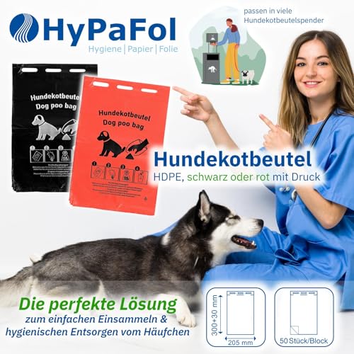 Hypafol Hundekotbeutel 1000 Stück à 20 x 50 St. I 20x 31 cm I Hundetüten aus robustem HDPE I Hygienisch, extra stark & reißfest I Mit Einhängeösen für Spender I Umweltfreundlich & nachhaltig