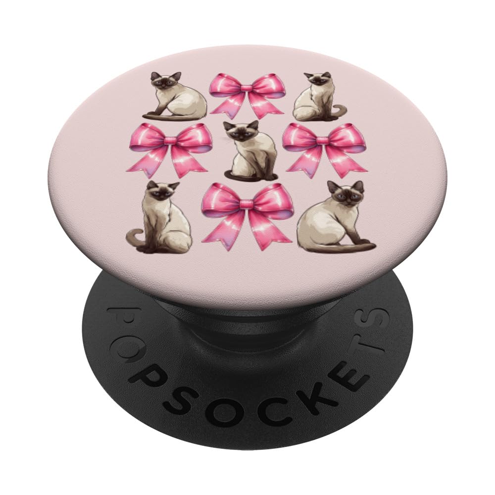 Coquette Bow Siamese Cat Mom Cute Pink Mothers Day Mom Girl PopSockets Adhesive PopGrip