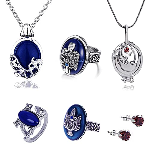HJYZY 6 pcs The Vampire Jewellery Elena Daylight Walking Signet Damon's Stefan Ring Gilbert Opening Vervain Locket Pendant Necklace Daywalking Katherine Earring Set
