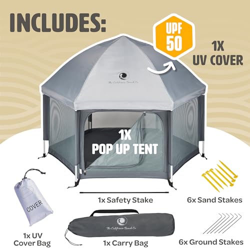 POP 'N GO Premium Outdoor Baby Playpen with Self-Inflating Playmat (Anchor Grey) and Picnic Blanket (Whimsical Waves)