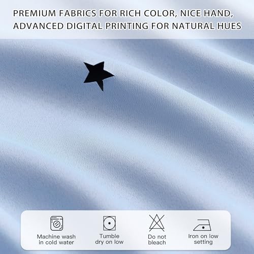 Image of XiDi Blackout Short Curtain 2 Panels for Kitchen Cafe Light Blue Cut Out Hollow Star Curtains for Bedroom Girls Kids W42 x L45 Thermal Insulated Grommet Top Thermal Insulated Window Treatments 34x54