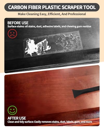 12 PCS Carbon Fiber Plastic Scrapers Tool, Non-Scratch Scraper Tool for Tight Spaces, Multi-Purpose Label Scraper Pen-Shaped, for Car Cleaning Supplies, Kitchen, Crevices, Stains (Black)