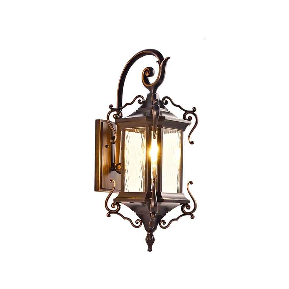 OZBMA Exterior Waterproof Lanterns Outdoor Wall Sconce Light Brown Ip54 Fixtures E27 Socket Lamp for Patio Entryway with Glass Shade Mount