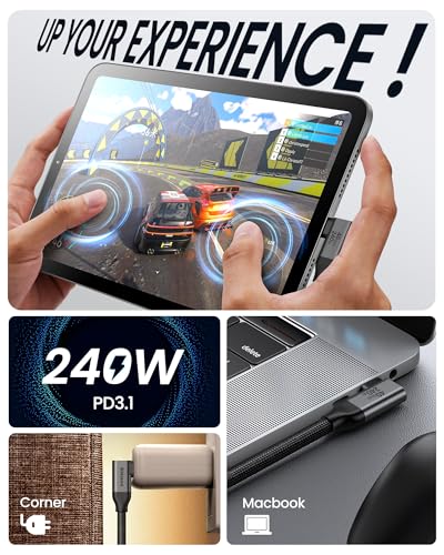 Image of Silkland USB 4 Cable Right Angle 90 Degree for Thunderbolt 4 Cable 1FT, 40Gbps Data Transfer,8K /5K /4K@60Hz Monitor Cable,240W Fast Charging Compatible for MacBook, iPhone 16, iPad, Docking, SSD