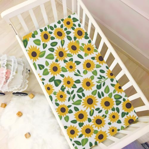 Image of Crib Sheet Breathable Soft Crib Mattress Sheet for Baby Toddler Boys Girls Fitted Pack n Play Crib Sheet Fit Standard Crib Mattress 39 x 27 Inch Yellow Sunflower Mini