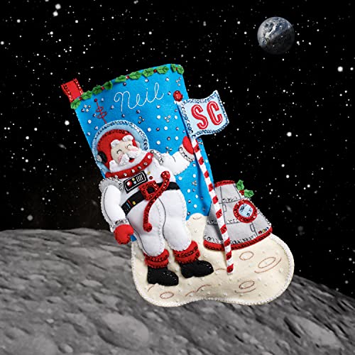 Image of Bucilla Felt Applique 18 inch Stocking Making Kit, Christmas to The Moon, Perfect for DIY Arts and Crafts, 89527E