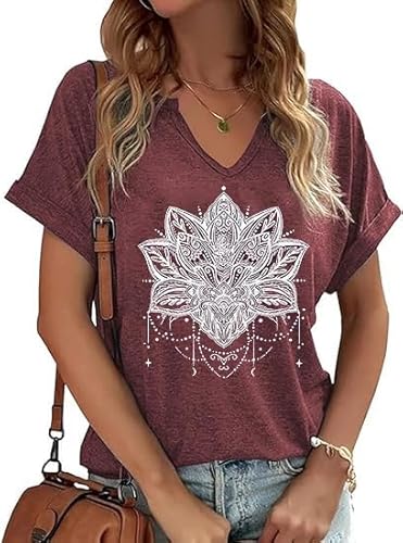 Ovazly Camisetas Florales para Mujer, Cuello en V, diseño de Diente de león y Girasol, Informal, Estilo Bohemio, Lindas Camisas de Flores Silvestres, Trd01dr, Large