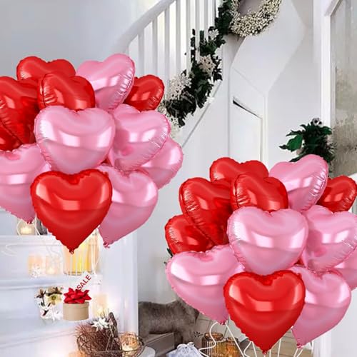 Image of 18inch Pink Heart Balloons,6Pcs Bright Pink Heart Shaped Foil Balloons & 6Pcs Red Helium Mylar Balloon for Anniversary Wedding Engagement Birthday Party Baby Shower Decorations(12Pcs)