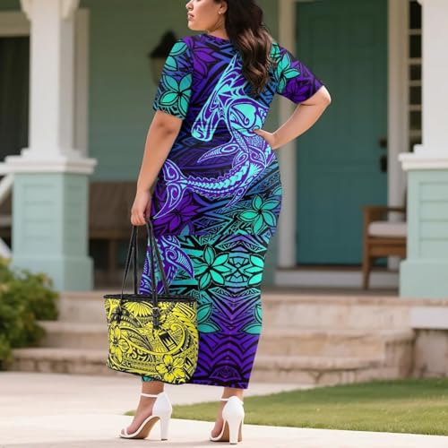 Image of Puletasi Samoan Traditional 2 Piece Outfits for Women Short Sleeve Crop Top and Maxi Skirt Sets Puletasi Dress