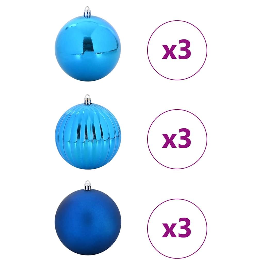 Weihnachtskugel Set XL 9 pcs Blau Kunststoff, Weihnachtsbaumschmuck mit glänzenden und matten Kugeln, Ornamenten und Anhängern für Christbaum, Advent, Winterdeko, Innen und Außen