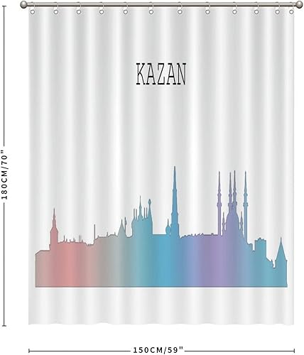 Miniatura 2 de Kazan Skyline - Cortina de ducha de tela para baño, decoración moderna de baño con ganchos, calidad de hotel, 60 x 72 pulgadas