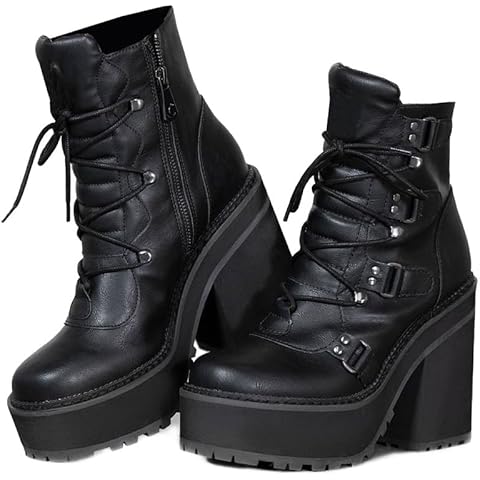 AMINUGAL Black Platform Combat Boots Cover