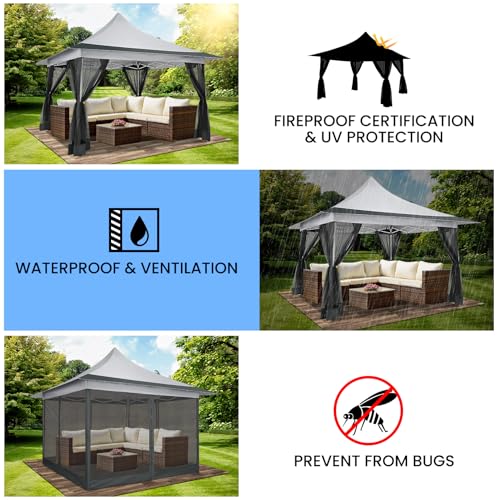 Image of COBIZI 12x12 Pop up Canopy Gazebo on Clearance, Outdoor Canopy Tent with Mosquito Netting & Waterproof Roof Tent carpas para Patio Portable Gazebo for Backyard, Gray