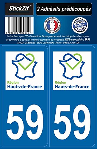 STICKZIF SR59 2 Adhésif Autocollants Région Département 59 Hauts-de-France, Set de 2