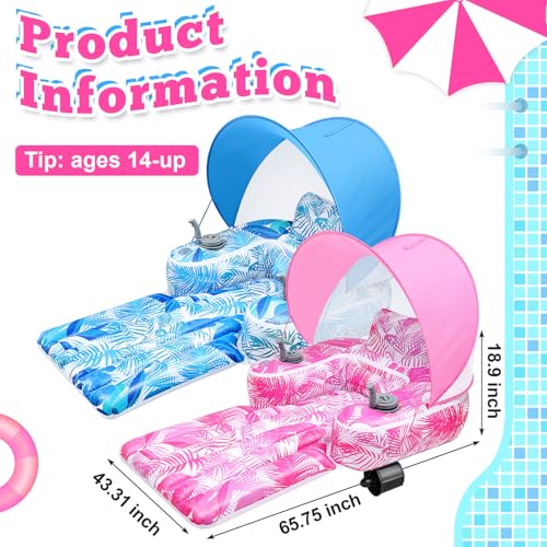 ShinyRelief 2 Pack Motorized Pool Float with Canopy, Inflatable Pool Lounger Floaters for Adults with Cup Holder Dual Motor Heavy Duty Electric Lounger Raft for Lake Party Summer Beach(Blue Pink) - image 2