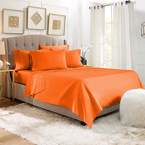 Image of YRM Bedding's Orange 600-TC Oraganic Cotton Flat Bedsheet King Size (102 inchx108 inch) with Pillow Covers (18 inchx28 inch)