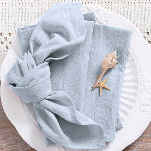 Image of MLMC 4 Pack Silver Blue Cloth Napkins Rustic Washable Cotton Linen Napkins Set of 4 17 inchx17 inch Reusable Dinner Napkins Cloth for Wedding Birthday Party Everyday Use Decor