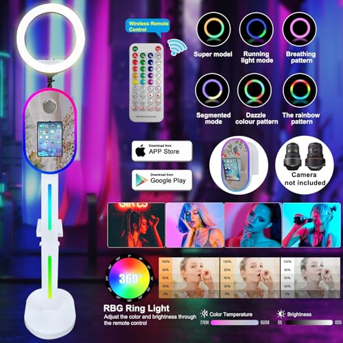 Image of Photo Booth for iPad 10.2 inch 10.9 inch 11 inch 12.9 inch 13 inch for Camera Dualuse Selfie Station Shell Stand APP Control RGB Ring Light Music Sync Light Box Photobooth Machine with Honeycomb Boxes for Rental
