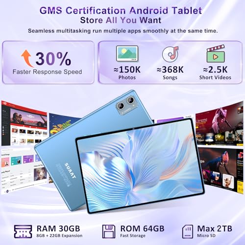 Image of Tablet 2026 Android 15 Tablets with 2.0GHz Octa-Core, 30GB 64GB 2TB Expand, 10 inch Tablet with Keyboard, FHD IPS Display, Gemini AI, 8MP Camera, WiFi 6, 6000mAh, Widevine L1, BT 5.0 -Blue