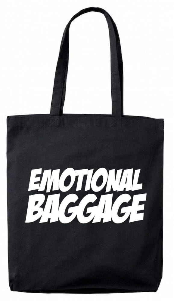 lolmugs Emotional Baggage 100% Black Cotton 38x42cm Tote Bag, Funny Secret Santa Gifts for Women Her Work Stocking Fillers for Wife Friends