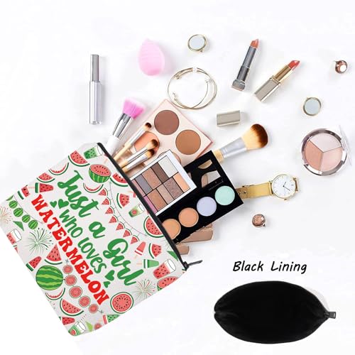 LEVLO Funny Watermelon Cosmetic Bag Fruit Lover Gift Just A Girl Who Loves Watermelon Makeup Zipper Pouch Bag Watermelon Lover Gift for Women Girls Watermelon Full Bag - Image 3