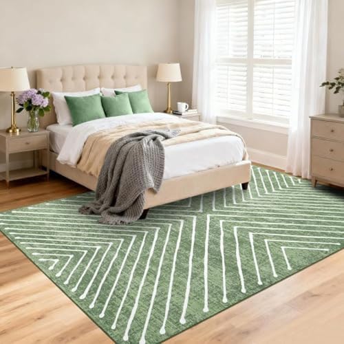 Tapis antidérapant et lavable géométrique vert pour salle à manger - 2