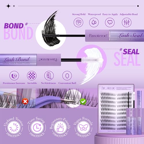 Image of Pawotence Wispy Lash Clusters Kit Cat Eye Lash Extension Kit 180pcs Natural Individual Lashes Left Right Cluster Eyelash Extensions Kit with Lash Bond and Seal, Lash Tweezers for Self Application