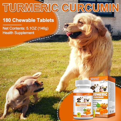 JSBNQRMZ Curcumin für Hunde 180 Tabletten - Gelenke & Verdauung, Entzündungshemmend mit Curcumin und Piperin - Hochdosiert, Natürlich ohne Chemie